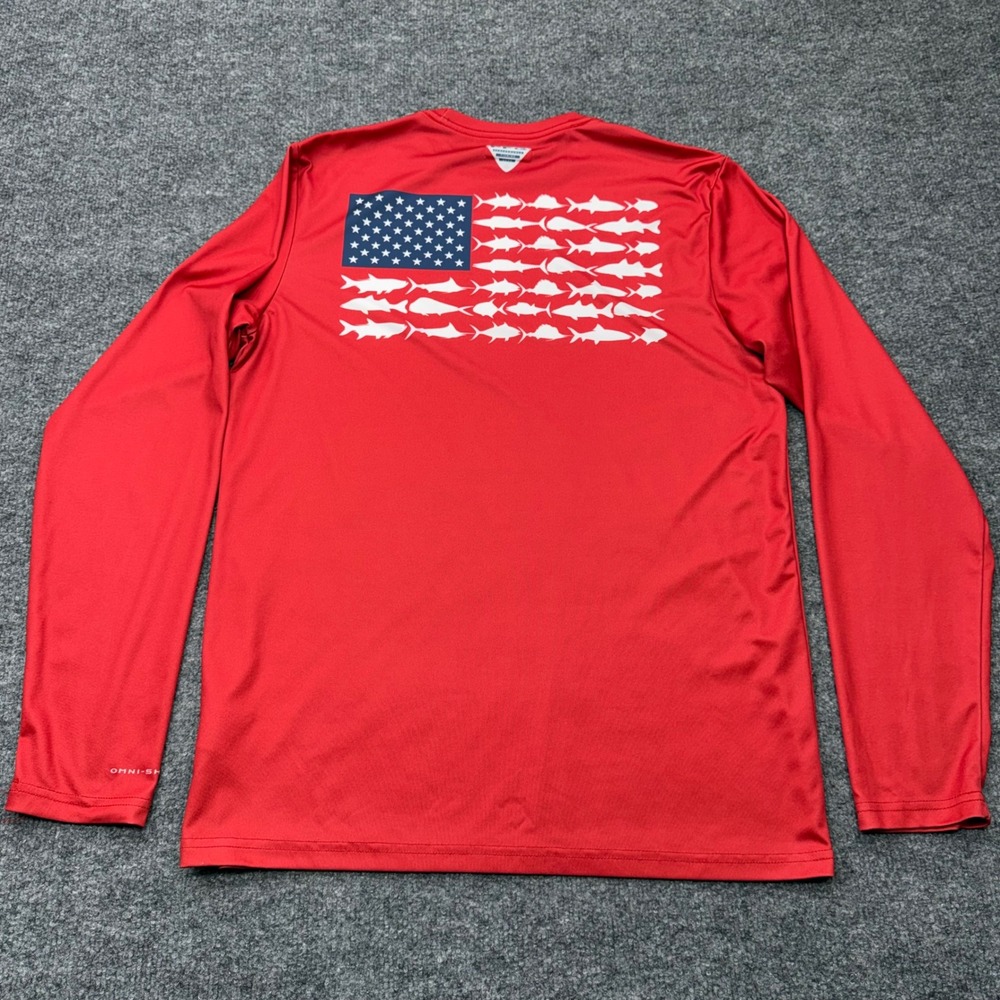 Columbia PFG Mens Red Long Sleeve Fish Flag Graphic Performance Shirt Small - Picture 9 of 10